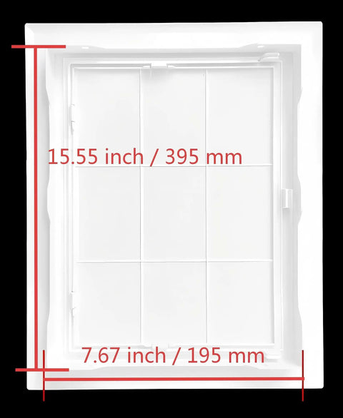 Heavy Duty ABS Plastic Access Panel For Drywall 8X16 Inch Wall Hatch Cover Door White Smooth Texture with dimensions.