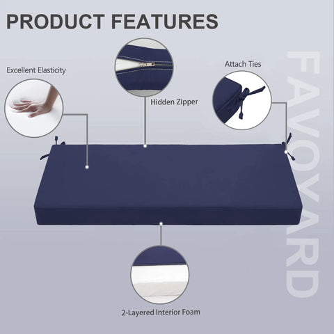 Outdoor Bench Cushion 42 By 18 Inch Waterproof Patio Cushion With Handle And Ties 3 Year Color Fastness Blue