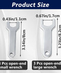 Image of two open-end wrenches from Six Pack 301-69A And 301-69B Pneumatic Die Grinder Wrench Tool Set, showing size dimensions.
