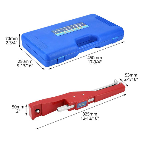QWORK Tube Bender Kit For Soft Copper And Aluminum Pipes Ratchet Style Bending Tool 1/4 To 7/8 Inch with blue carrying case and red tool.