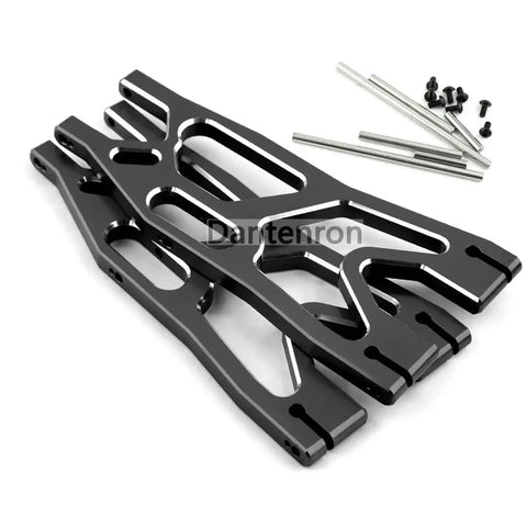 CNC aluminum swing arm parts from Traxxas X-Maxx 1/5 RC Upgrade Parts Kit For 6S 8S Monster Truck with screws and metal rods.