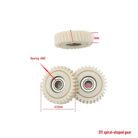 Three Pack 31T Spiral Bevel Gear Set For Bafang Hub Motors 41.5x11mm Planetary Gear Replacement Parts For E Bike Wheel Hub Motor Repair Ideal For DIY And Pro Mechanics showing white gears with measurements and bearings