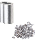 1/8 Inch Aluminum Crimping Sleeve Set For Wire Rope And Cable, Gritted Loop Ferrules, Durable Aluminum Crimp Ferrules, Easy To Use With Vise Or Pliers, Ideal For Dog Leashes And Cable Lines, 100 Pieces; pile of aluminum sleeves