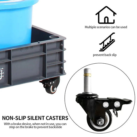 Non-slip silent casters detail on Cleaning Tool Tower On Wheels With Mop Holder, Umbrella Stand, Drip Tray And Tool Storage Rack