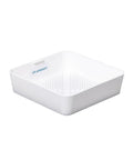 8.5 Inch Floor Sink Drain Cover And Drain Basket For Restaurants, Catches Food Scraps With 0.19 Inch Holes, Easy Install Plastic Sink Strainer Screen For Below Three-Compartment Sinks, Keeps Drains Clear, No Clogs Or Odors. White thermoplastic basket with small holes, angled view.