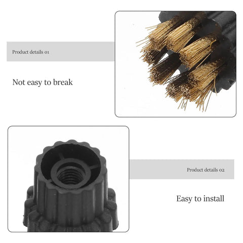 Heavy Duty Replacement Steam Cleaner Brush Heads 6 Pack Tough Nylon Bristle Mop Attachments, close-up of brush bristles and base.