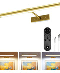 Rechargeable Picture Light With Remote, 16 Inch Wireless Dimmable LED Wall Light For Art, Magnetic Mount, gold finish