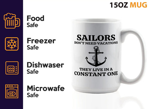 15oz White Sailor Coffee Mug For Boaters And Lake Lovers Funny Sailboat Gift Perfect For Sailors, Captains, And Boat Fans On The Go Morning Coffee Essential with anchor design and safety icons