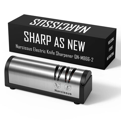 Fast 2 Stage Electric Knife Sharpener For Home Kitchen, Pro Grade Sharpening And Polishing, with brushed stainless steel finish