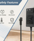 29V 2A Electric Recliner Power Supply Replacement Adapter For Okin Limoss Lift Chairs And Sofas Plug And Play Wide Compatibility With DeltaDrive And BetaDrive Motors Works With Lazboy Pride Golden Kaidi Flexsteel Ashley Berkline And More, black adapter with safety icons