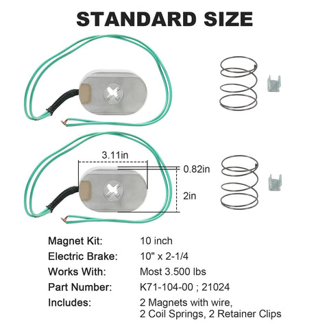 Two RALZAOTO 10-inch electric trailer brake magnets with green wire, coil springs, and retainer clips