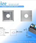 12mm Square Tungsten Carbide Replacement Cutters Inserts For Woodworking DIYers, 12x12x1.5mm, Four Edge Indexable Bevels