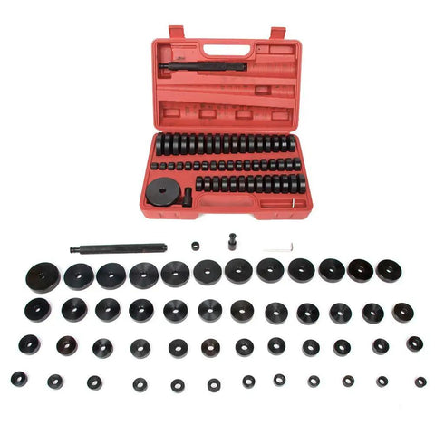 52 In 1 Custom Bushing Driver Tool Set Pro Grade All In One Kit With 49 Interchangeable Discs displayed in red case
