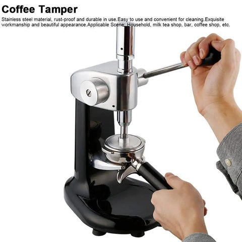 Gotta Have This Straight Fire Pro Grade Stainless Steel Coffee Tamper With Accurate Dial Gauge For Smooth Espresso Pulls being used at a cafe.