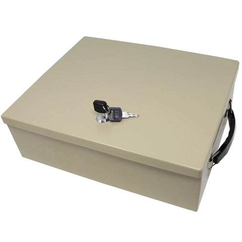 Beefy Heavy Duty Fire Retardant Steel Security Box With Keyed Lock Large Capacity Fits 9 By 12 Folders Double Insulated Portable Handle