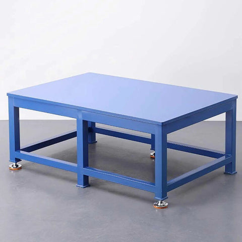 Rock Solid Heavy Duty Steel Workbench Featuring Multiple Lockable Drawers And Sturdy Powder Coated Surface For Garage Workshop Storage And Weekend Warrior Projects with blue top and sturdy frame.