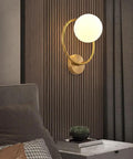 Modern Luxury Sphel Glass lampshade Wall Sconce 9.0 Inch Width den Iron Body Wall Lamp with 3 Color Mode Indoor Lighting Fixture for Bedroom