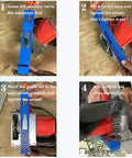 Plastic Adjustable Circular Saw Guide Rail And Milling Positioning Clamp For Woodworking Pros Precision Cutting Pro Grade Durable Base Guide For Accurate Milling Tasks 300mm Blue in setup steps with blue rail on saw machine on wooden surface.