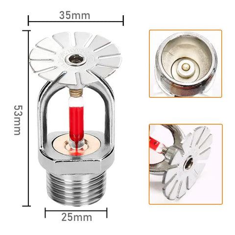 Built Tough 6 Piece Pendent Fire Sprinkler Heads 3/4 Inch 155 Degree Quick Response Brass Bodies With NPT Thread, detailed view showing dimensions.
