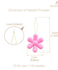 Embroidery Needle Threader Tool Set 5 Pcs Plastic Flower Head Threaders For Hand Sewing Cross Stitch Craft Knitting And Quilting In Mix Colors White Pink Blue Green Yellow Purple, pink threader with dimensions, fit for size 1-10 needles.
