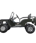 E Ranger 3000W Electric Go Kart For Kids With Brushless Motor 60V in Army Green, side view showing aluminum wheels and sturdy frame