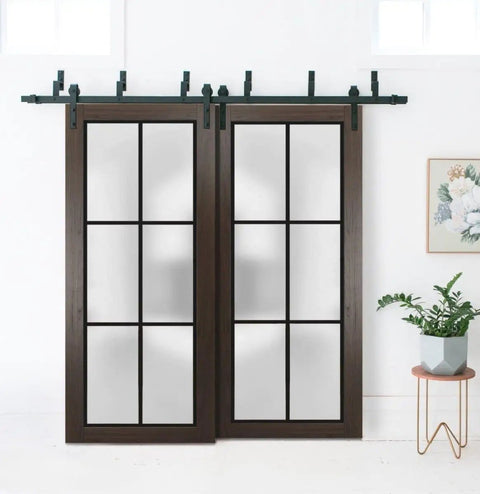 Frosted Glass Sliding Barn Closet Doors With Hardware Set Dope Double Bypass Doors 84 By 96 Inches Modern Wood Solid Look