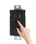 2 Pack 20 Amp Generator GFCI Outlet 125V Industrial Grade Heavy Duty Ground Fault Interrupter For Machinery And Portable Generators No Output Terminals Oil Resistant Nylon UL Listed Black with hand pressing test button.