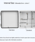 Hella Weatherproof Abs Plastic Junction Box IP65 Rated Secure Latch Closure Built Tough For Indoor Outdoor Wiring Projects Smooth Install Gray 5.9 X 5.9 X 3.5 Inch internal dimensions shown with measurements.
