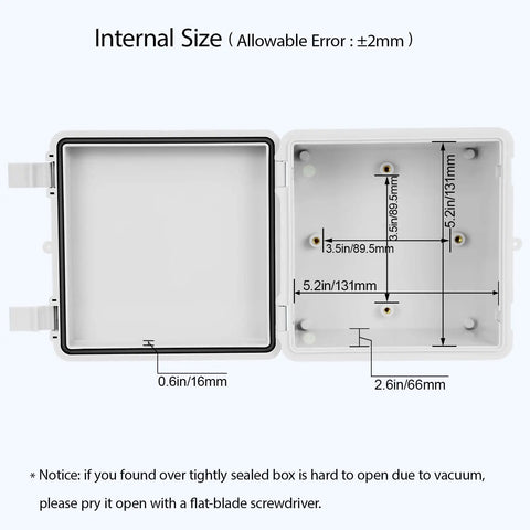 Hella Weatherproof Abs Plastic Junction Box IP65 Rated Secure Latch Closure Built Tough For Indoor Outdoor Wiring Projects Smooth Install Gray 5.9 X 5.9 X 3.5 Inch internal dimensions shown with measurements.