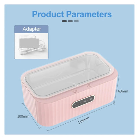 15W Ultrasonic Cleaner Machine With 400Ml Tank, perfect for jewelry, glasses, watches, and manicure tools. Features clear lid and controls.