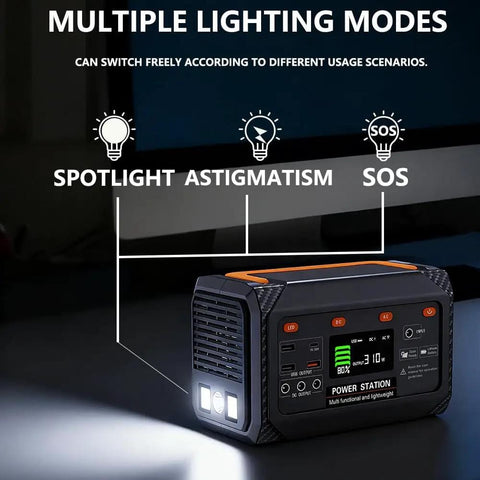 Your Go To Portable Power Station 300W 270Wh Lithium Battery Solar Generator with lighting modes display