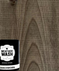 Straight Up Premium Aging Wood Stain In Ranchworn on wood surface for indoor and outdoor decking, showcasing rustic texture.