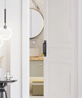 2 Pack Sliding Door Pull Handles Black Matte Aluminum Hole Center Gate Handles for Wooden Doors Attached to White Door