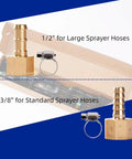 Two brass fittings and hose clamps beside box for Boss Six Nozzle Polyethylene Sprayer Boom For Gardens And Farms With Seven And A Half Foot Coverage And Two Interchangeable Nozzle Types And Two Brass Fittings Detachable Wide Coverage Spray Attachment For ATVs Tractors And UTVs.