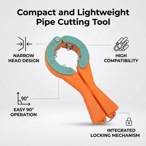 PVC Pipe Cutter With Narrow Head Lightweight ABS Alloy Steel Construction for tight spaces under sinks, ergonomic design.