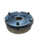 Electromagnetic power-off brake, front view, model TSB124-080, metal housing with splined central bore.