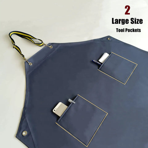 Heavy Duty Waterproof Rubber Apron With Pockets For Dishwashing And Restaurant Use 47 Inch Adjustable Neck Strap Chemical Resistant