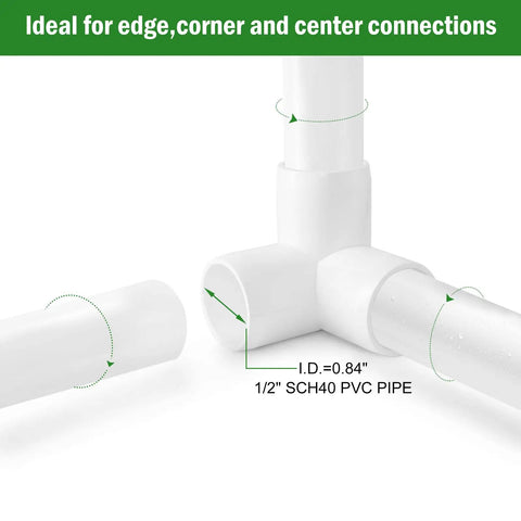 3-Way PVC Pipe Fittings Half Inch White SCH40 Furniture Grade Tee Elbow Corner Connectors for DIY Projects