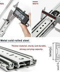 Pair Of Heavy Duty Ball Bearing Drawer Slides With Integrated Safety Lock Full Extension Metal Runners showing dimensions in mm.