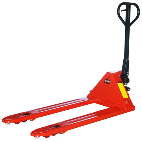 Heavy Duty Manual Pallet Jack With Forty Eight Inch Forks And Five Thousand Five Hundred Pound Capacity Built Like A Tank Using High Strength Steel For Rock Solid Performance On Demanding Warehouse Tasks And Pro Hauling
