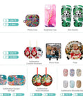 Examples of sublimation blanks including phone case, earphone case, shin guards, ornaments, photo slate, plate using Pro Grade 3D Vacuum Sublimation Tray and Pump Set for 25 L Sublimation Oven, 80 W Kit with One Tray and Pump, Perfect for Sublimation Blanks Like Phone Cases, Plates, Photo Slates, Ornaments and More