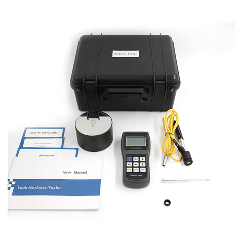 Straight Up Digital Hardness Tester Machine For Steel And Cast Iron Reads Multiple Industrial Scales Up To 960 HLD With Kickass Precision Calibration kit with hard case, tester, manuals, and accessories.