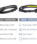 Comparison of old and new Rechargeable LED Headlamp 2-Pack with Motion Sensor and Memory Function, 230° vs 260° wide-angle.