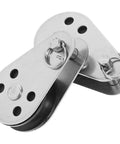 Beefy Stainless Steel Marine Pulley Kit For Kayaks And Canoes, Heavy Duty Load Bearing Boat Hardware, shown in closeup detail.