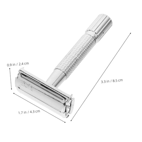 Long Handle Safety Razor for Men With Butterfly Open Design, Old School Vintage Style Beard Shaver, 3.3-inch handle