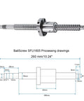Diagram of Beefy Ball Screw SFU1605 16mm Diameter 5mm Lead 260mm Length with Anti Backlash Kit for CNC Machines