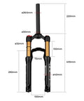 Beefy 20 Or 24 Inch Mountain Bike Suspension Air Fork with 28.6mm Steerer shown with dimensions and 9mm Disc Brake Version.