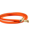 Orange vacuum chamber hose with brass connectors for 1.5 Gallon Vacuum Chamber With Tempered Glass Lid And Stainless Steel Build.