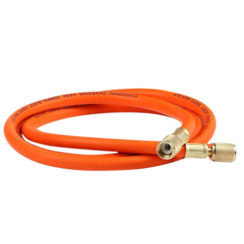 Orange vacuum chamber hose with brass connectors for 1.5 Gallon Vacuum Chamber With Tempered Glass Lid And Stainless Steel Build.