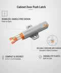 Push Latch for Handle Free Cabinet Doors With Spring Loaded Rebound Mechanism, durable PP plastic, compact and discreet design.